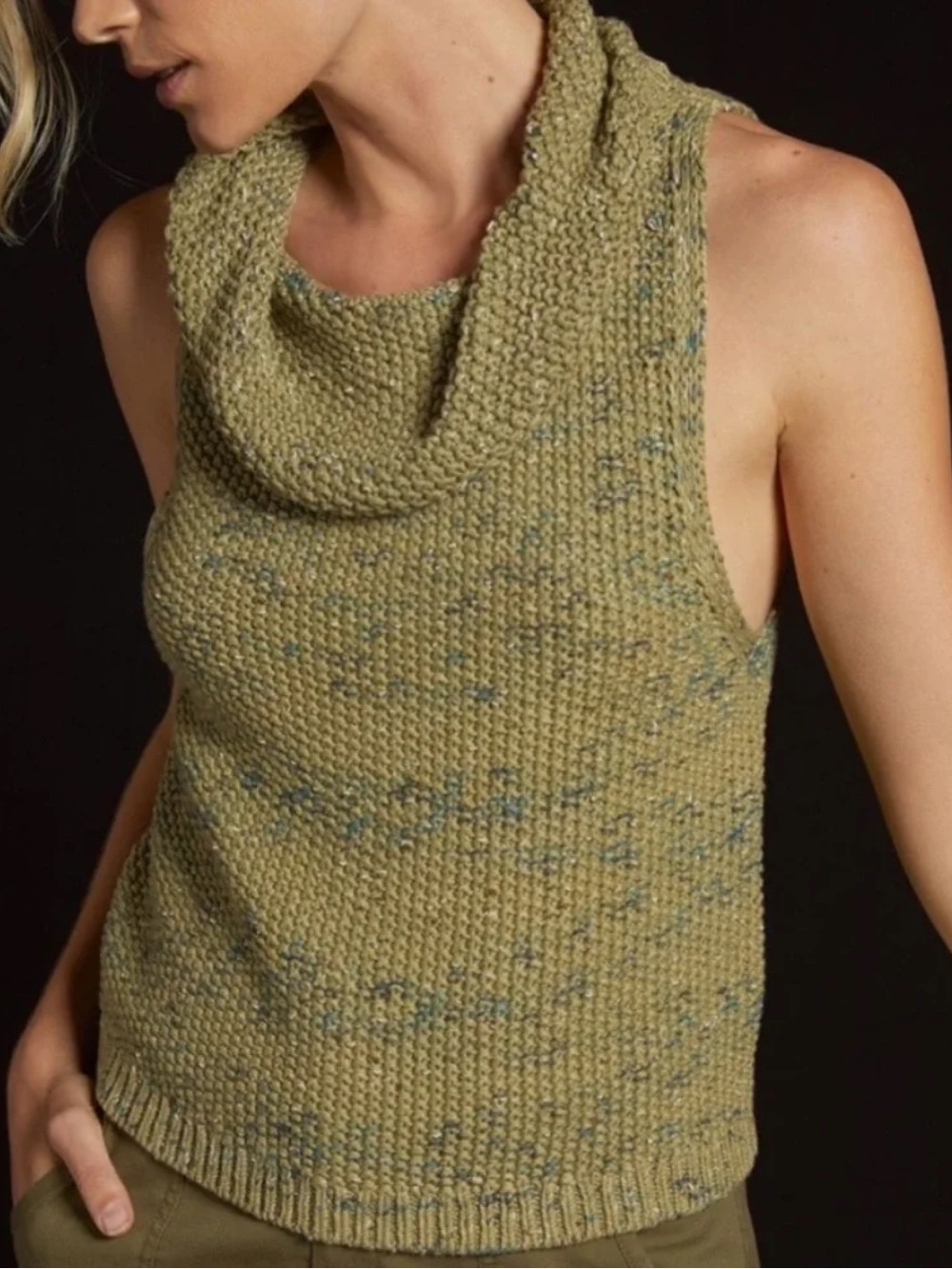 Anthropologie Pilcro Sleeveless Knit Cowlneck Sweater Tank Size‎ L In Green NWT